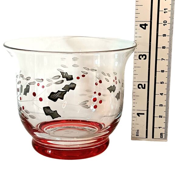 Winterberry Votive Candle Holders Clear Cut Glass Red Green Pfaltzgraff Set Of 3 - Picture 7 of 8